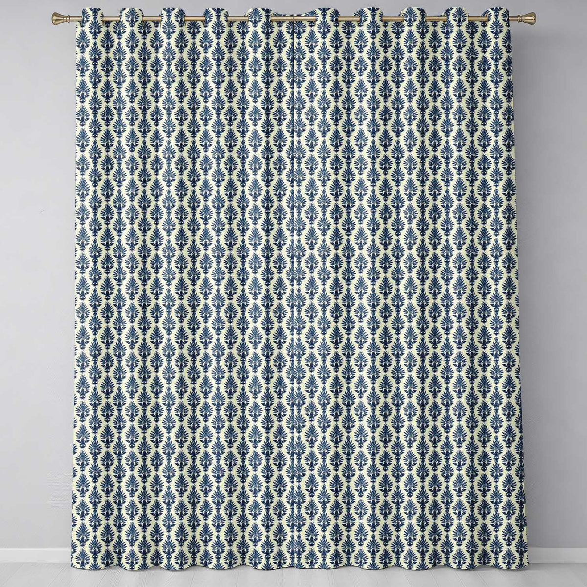 Navy Blue Pineapple Folk Art Style Seamless Pattern Readymade Eyelet Ring Top Thermal 100% Blackout Curtains