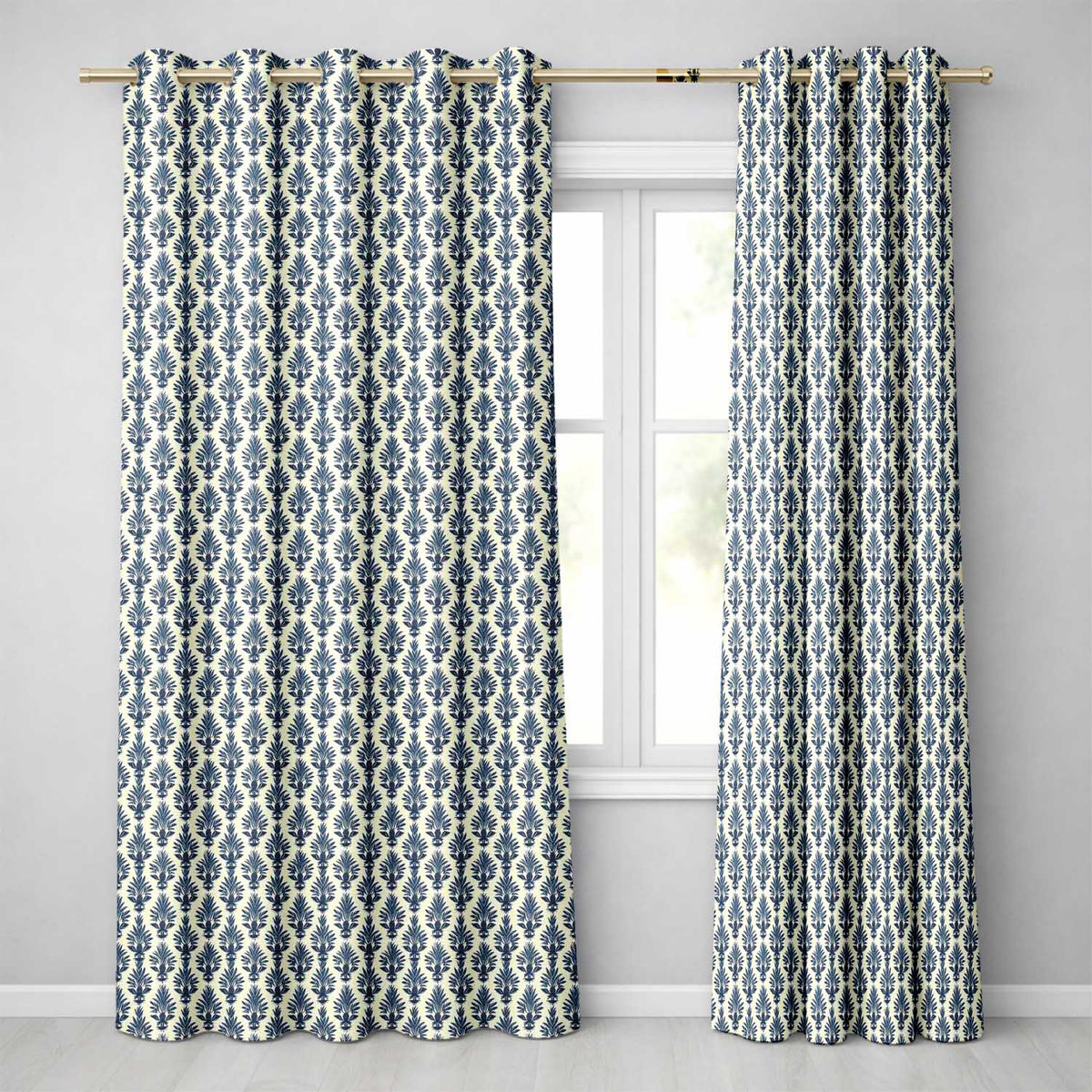 Navy Blue Pineapple Folk Art Style Seamless Pattern Readymade Eyelet Ring Top Thermal 100% Blackout Curtains
