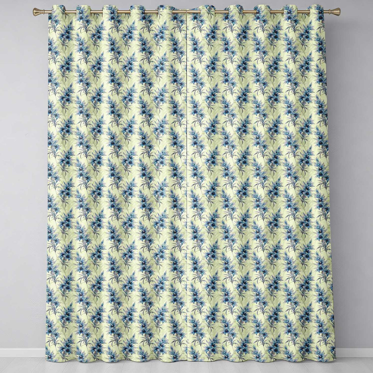 Elegant Blue Floral Vintage Botanical Seamless Pattern Readymade Eyelet Ring Top Thermal 100% Blackout Curtains