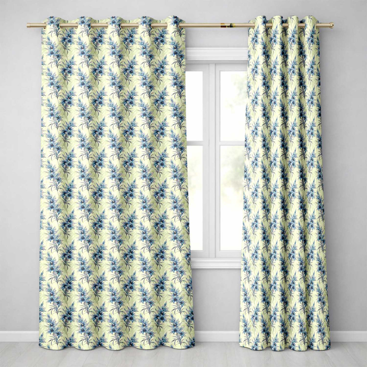 Elegant Blue Floral Vintage Botanical Seamless Pattern Readymade Eyelet Ring Top Thermal 100% Blackout Curtains