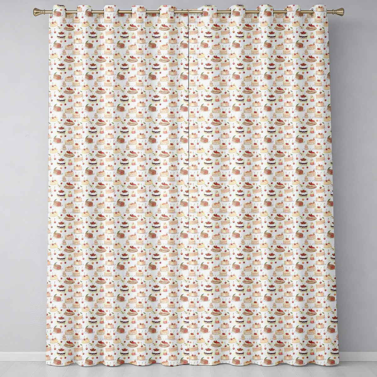 Vintage Cake and Cherry Dessert Seamless Pattern Readymade Eyelet Ring Top Thermal 100% Blackout Curtains