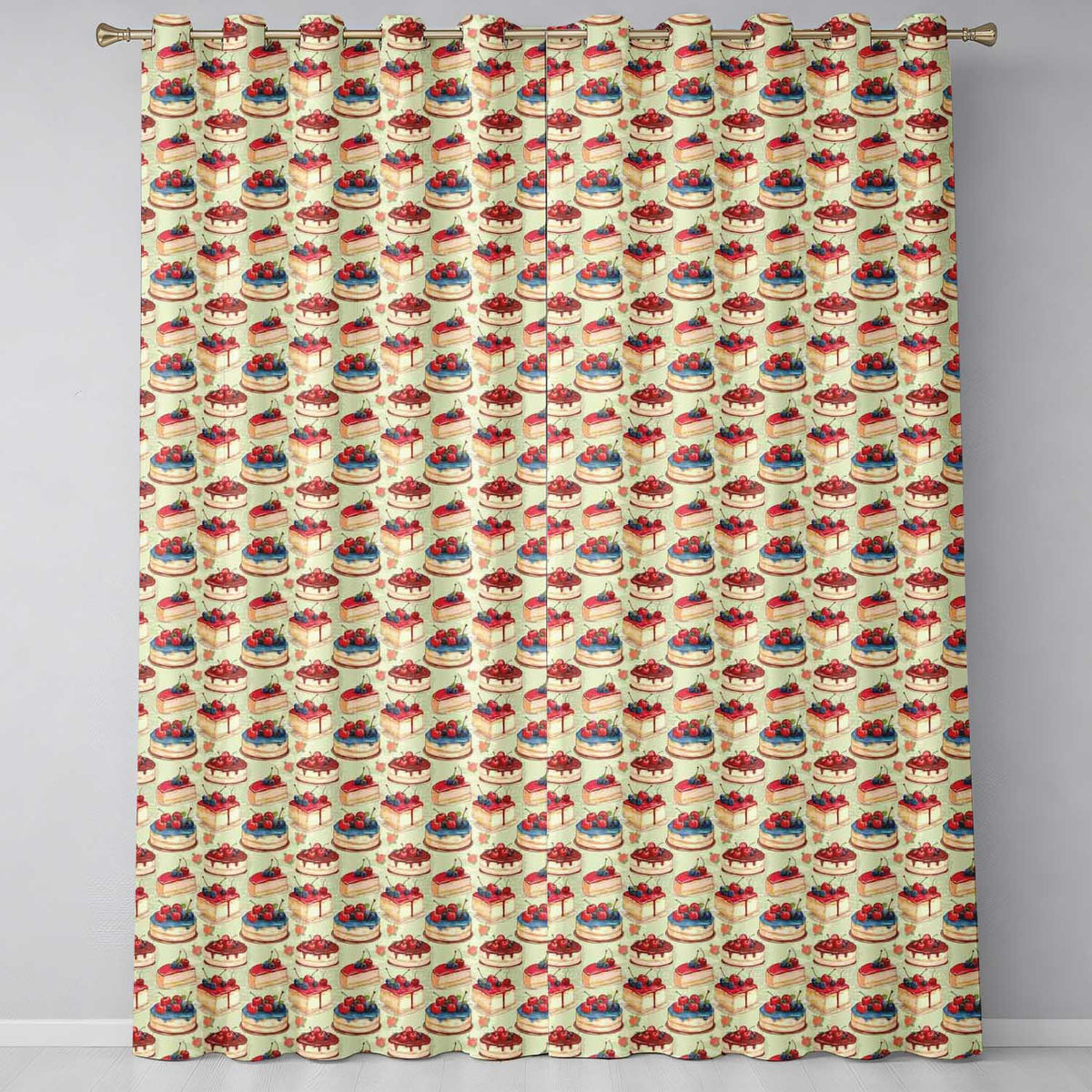 Berry Topped Cheesecake Slice Sweet Dessert Seamless Pattern Readymade Eyelet Ring Top Thermal 100% Blackout Curtains