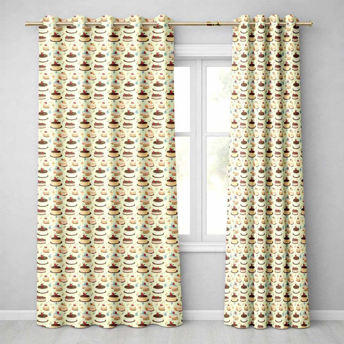 Cute Chocolate Vanilla Cake Mix Dessert Seamless Pattern Readymade Eyelet Ring Top Thermal 100% Blackout Curtains