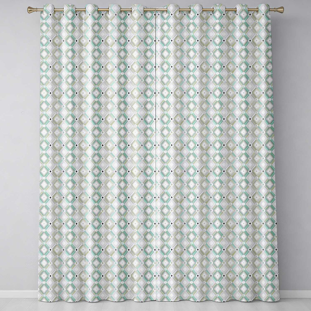 Pastel Geometric Diamond Pattern Soft Neutral Tones Seamless Pattern Readymade Eyelet Ring Top Thermal 100% Blackout Curtains