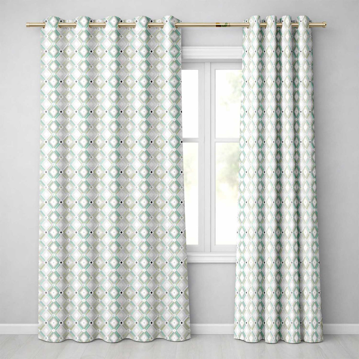 Pastel Geometric Diamond Pattern Soft Neutral Tones Seamless Pattern Readymade Eyelet Ring Top Thermal 100% Blackout Curtains