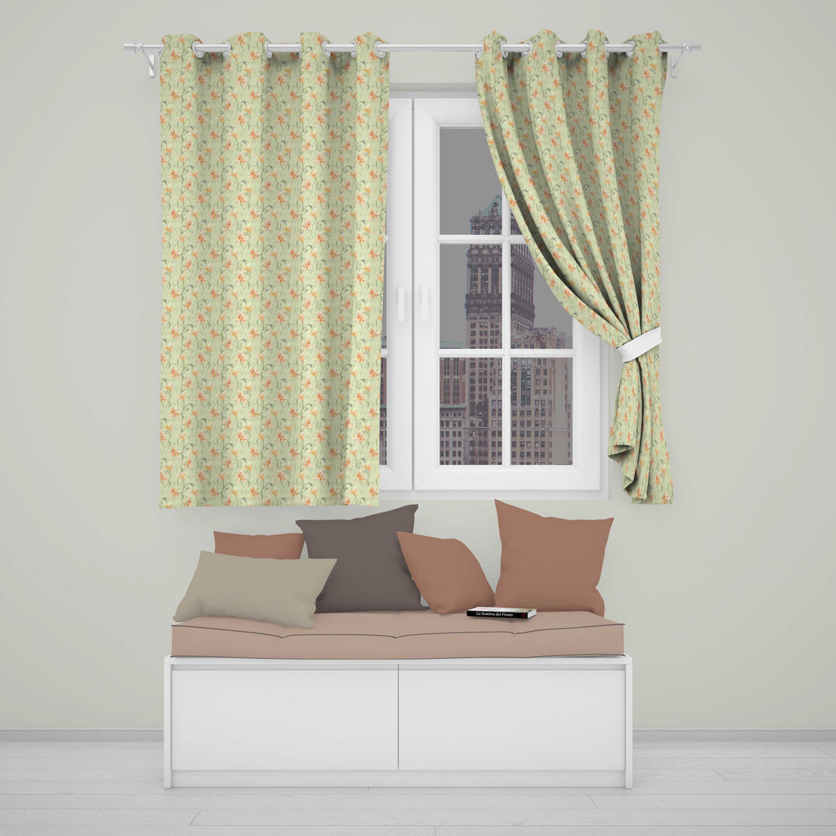 Elegant Floral Lily Garden Soft Vintage Style Seamless Pattern Readymade Eyelet Ring Top Thermal 100% Blackout Curtains