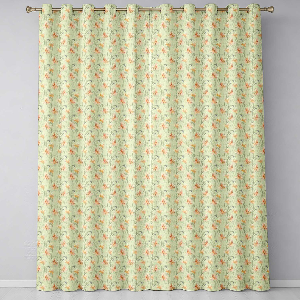 Elegant Floral Lily Garden Soft Vintage Style Seamless Pattern Readymade Eyelet Ring Top Thermal 100% Blackout Curtains