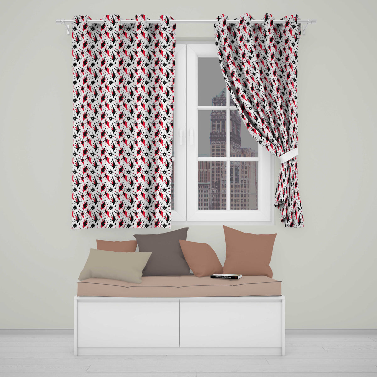 Red Black Paint Splatter Grunge Abstract Seamless Pattern Readymade Eyelet Ring Top Thermal 100% Blackout Curtains
