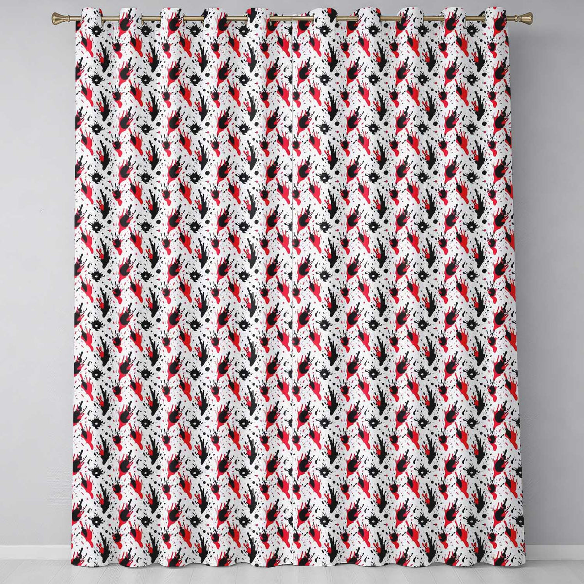 Red Black Paint Splatter Grunge Abstract Seamless Pattern Readymade Eyelet Ring Top Thermal 100% Blackout Curtains
