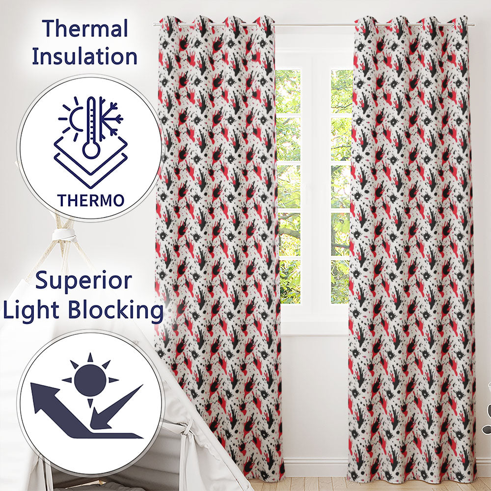 Red Black Paint Splatter Grunge Abstract Seamless Pattern Readymade Eyelet Ring Top Thermal 100% Blackout Curtains