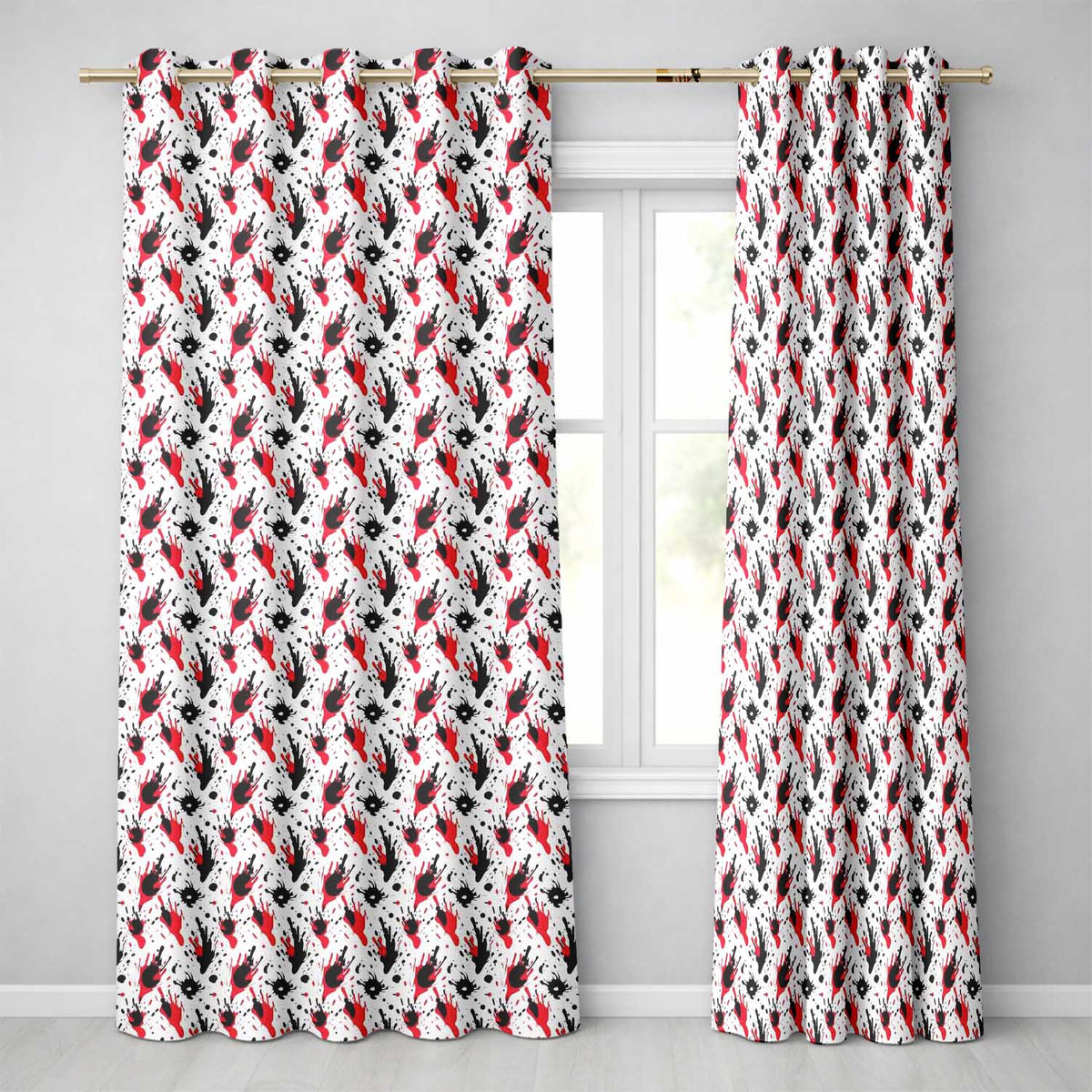 Red Black Paint Splatter Grunge Abstract Seamless Pattern Readymade Eyelet Ring Top Thermal 100% Blackout Curtains