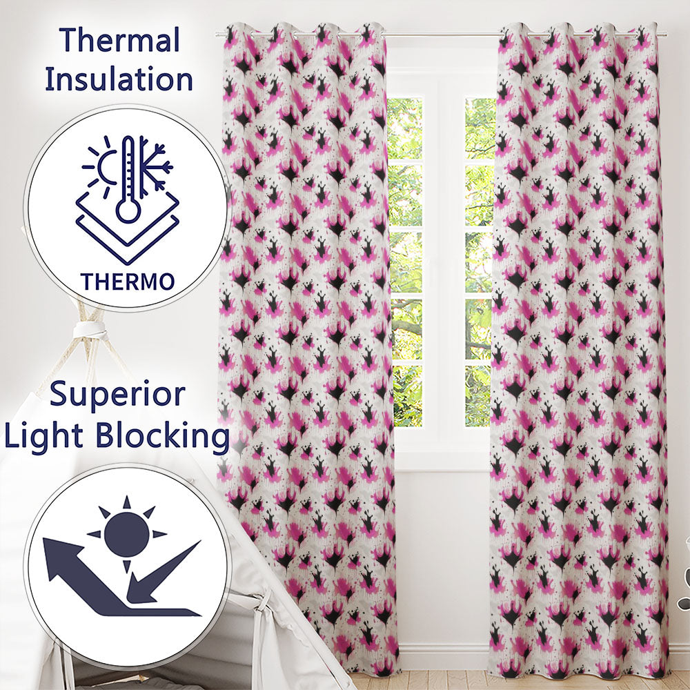 Pink Black Ink Blot Splash Modern Abstract Seamless Pattern Readymade Eyelet Ring Top Thermal 100% Blackout Curtains