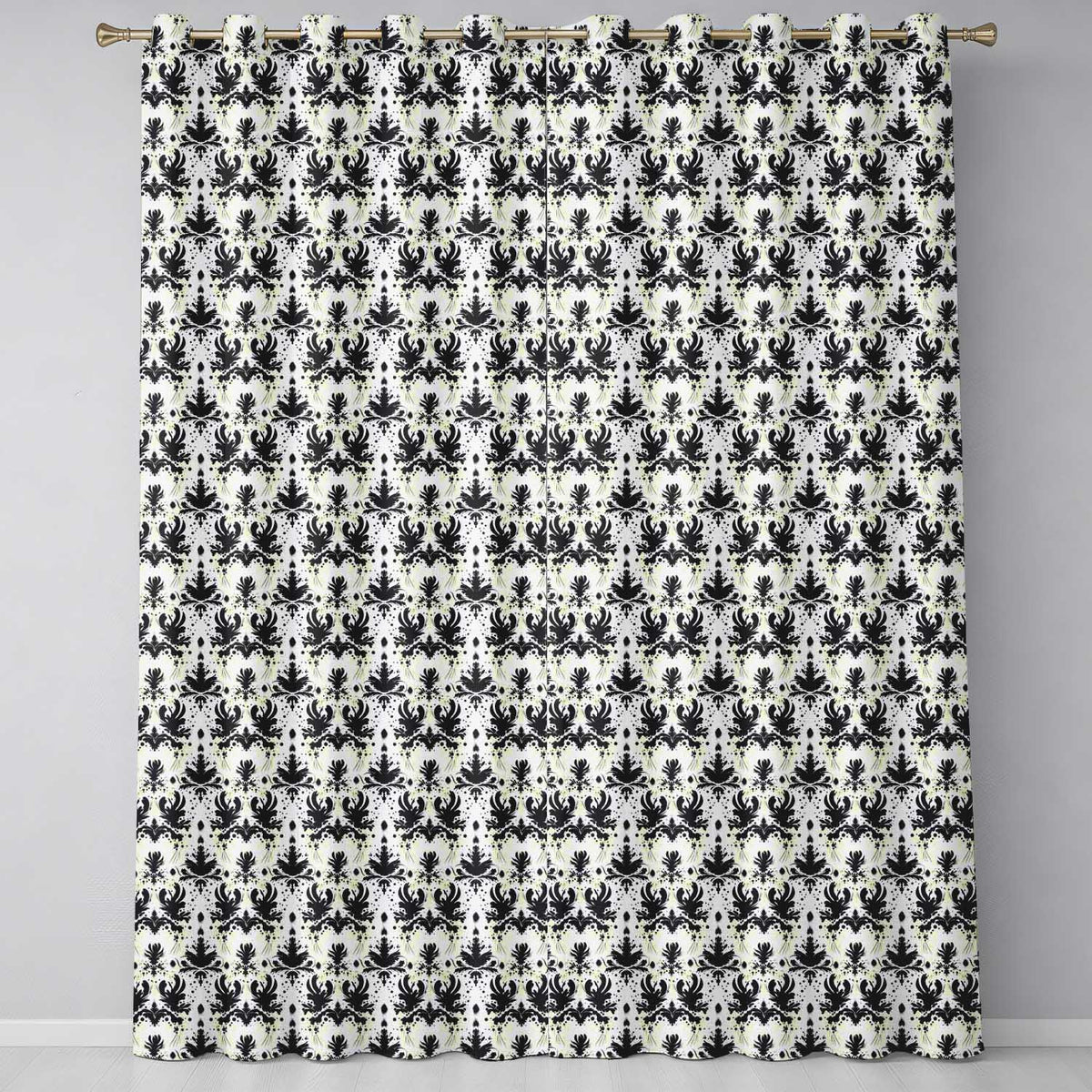 Black Damask Silhouette Ornamental Seamless Pattern Readymade Eyelet Ring Top Thermal 100% Blackout Curtains