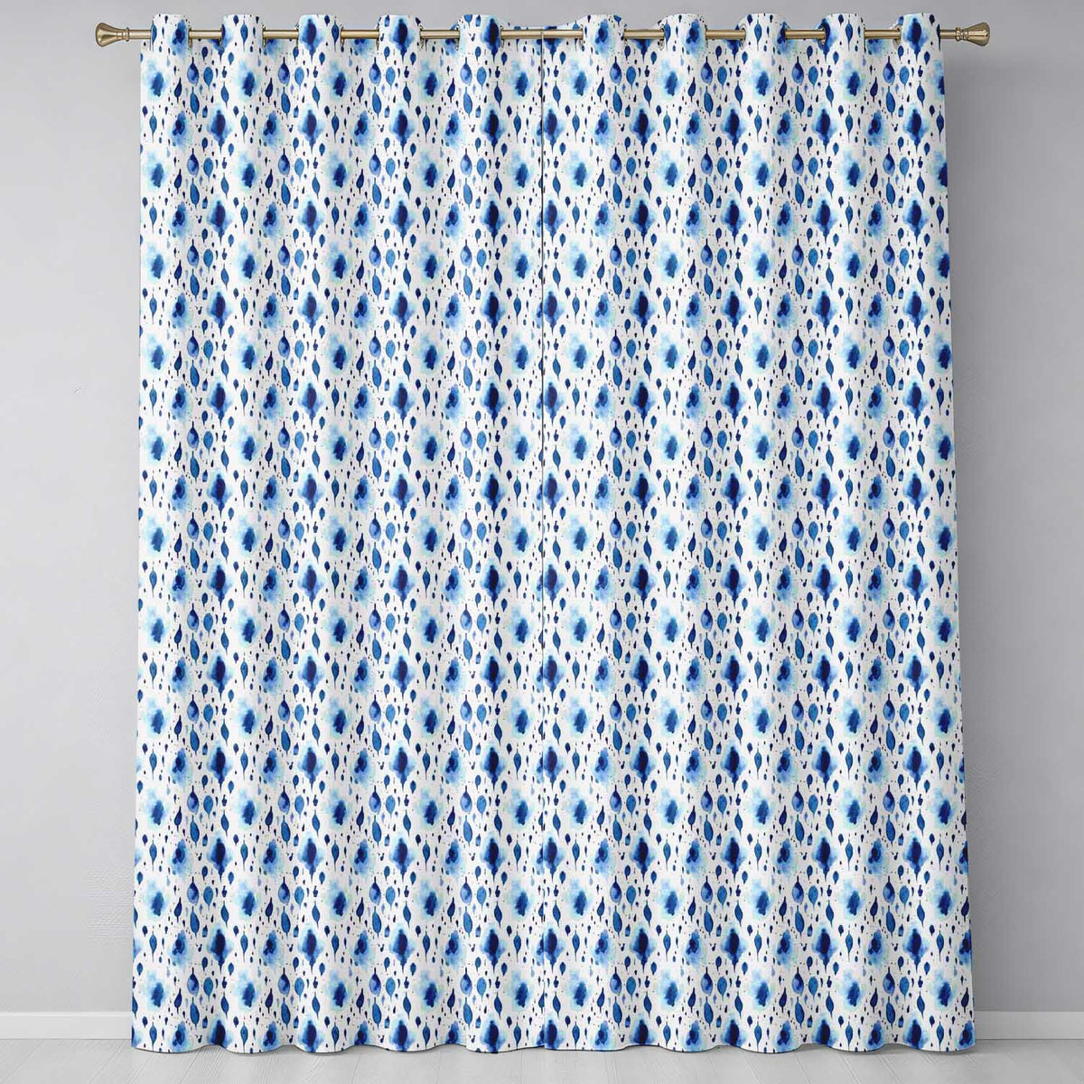 Blue Watercolour Droplet Abstract Seamless Pattern Readymade Eyelet Ring Top Thermal 100% Blackout Curtains