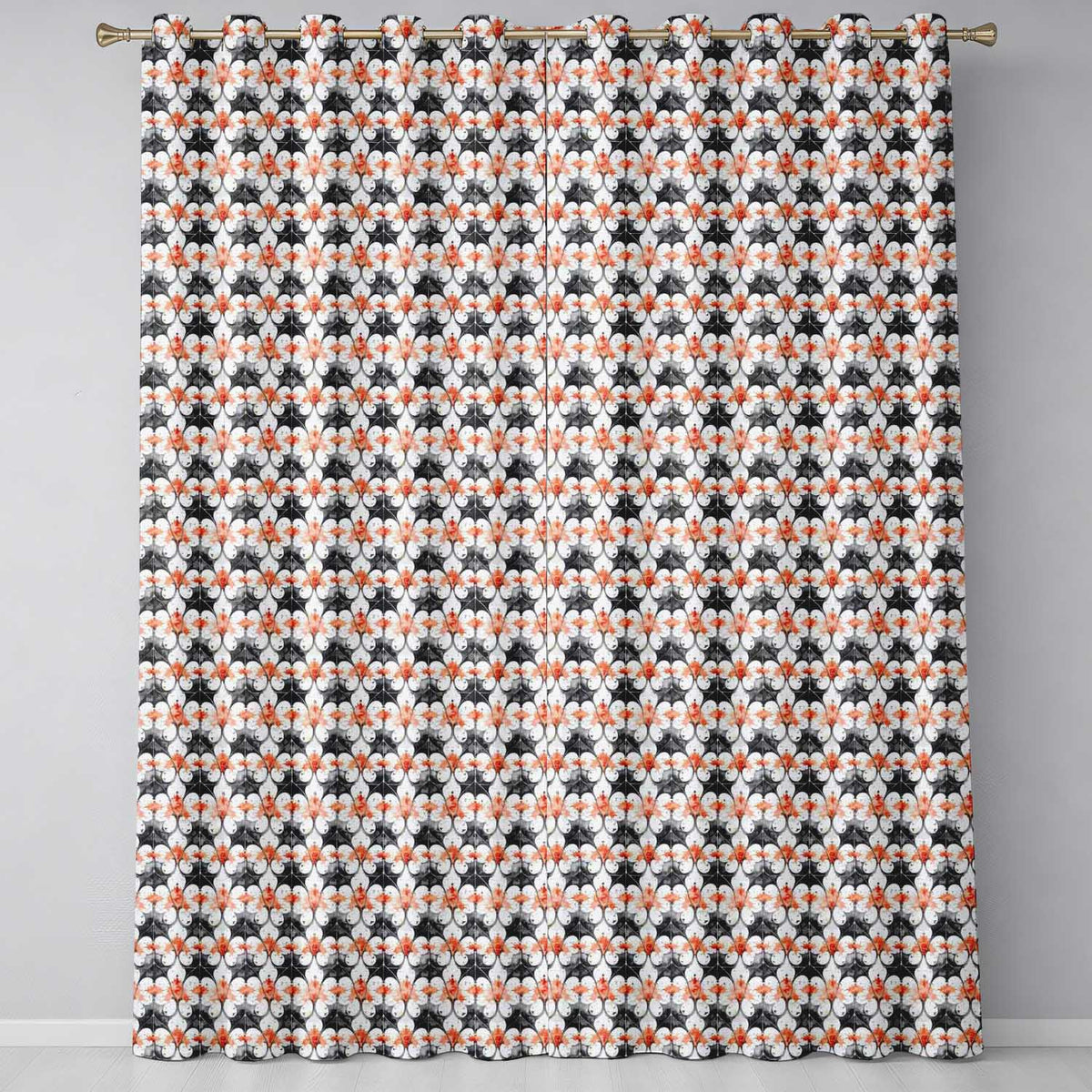 Ornate Floral Tile Pattern with Red Accents Seamless Pattern Readymade Eyelet Ring Top Thermal 100% Blackout Curtains