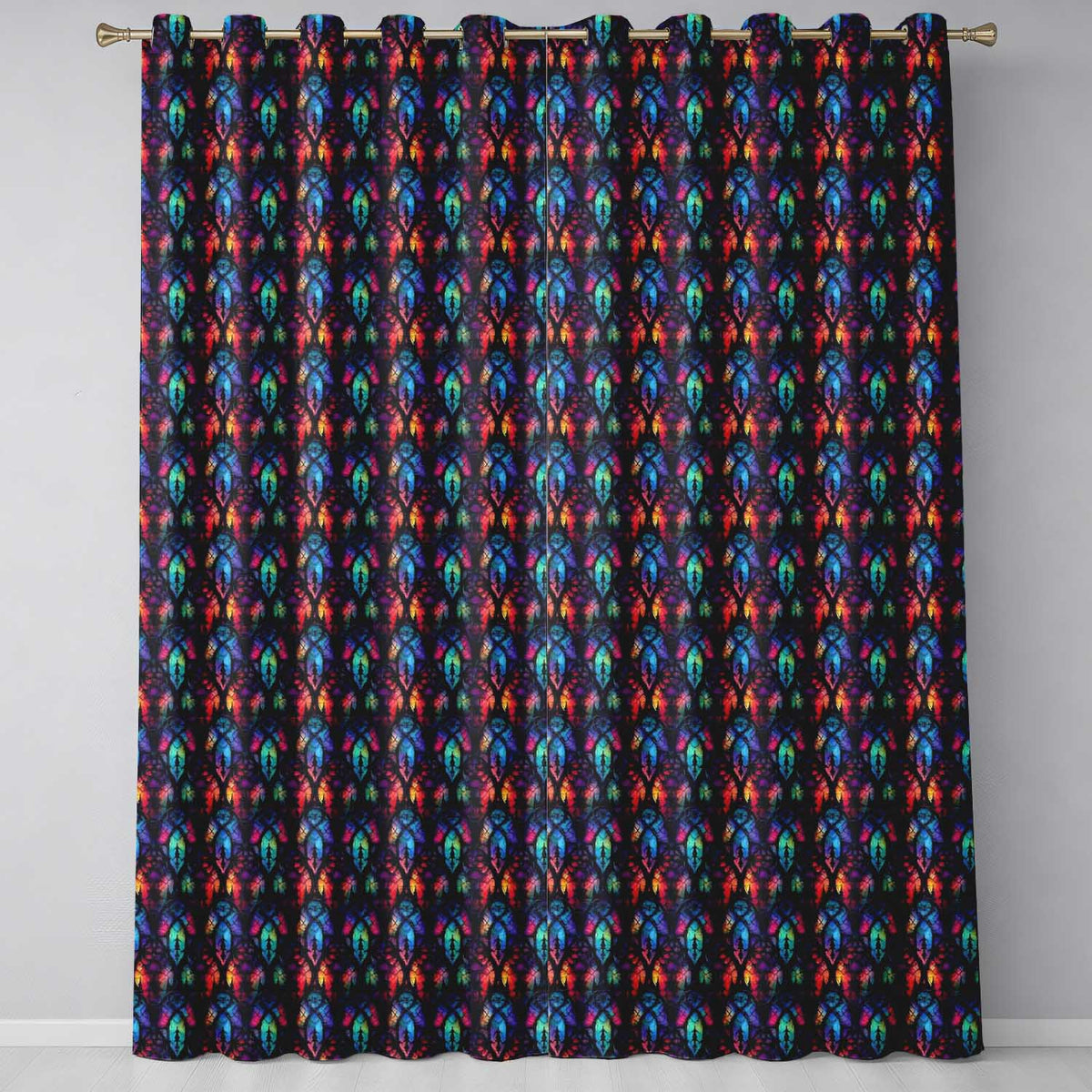 Vibrant Stained Glass Gothic Arch Multicolour Seamless Pattern Readymade Eyelet Ring Top Thermal 100% Blackout Curtains