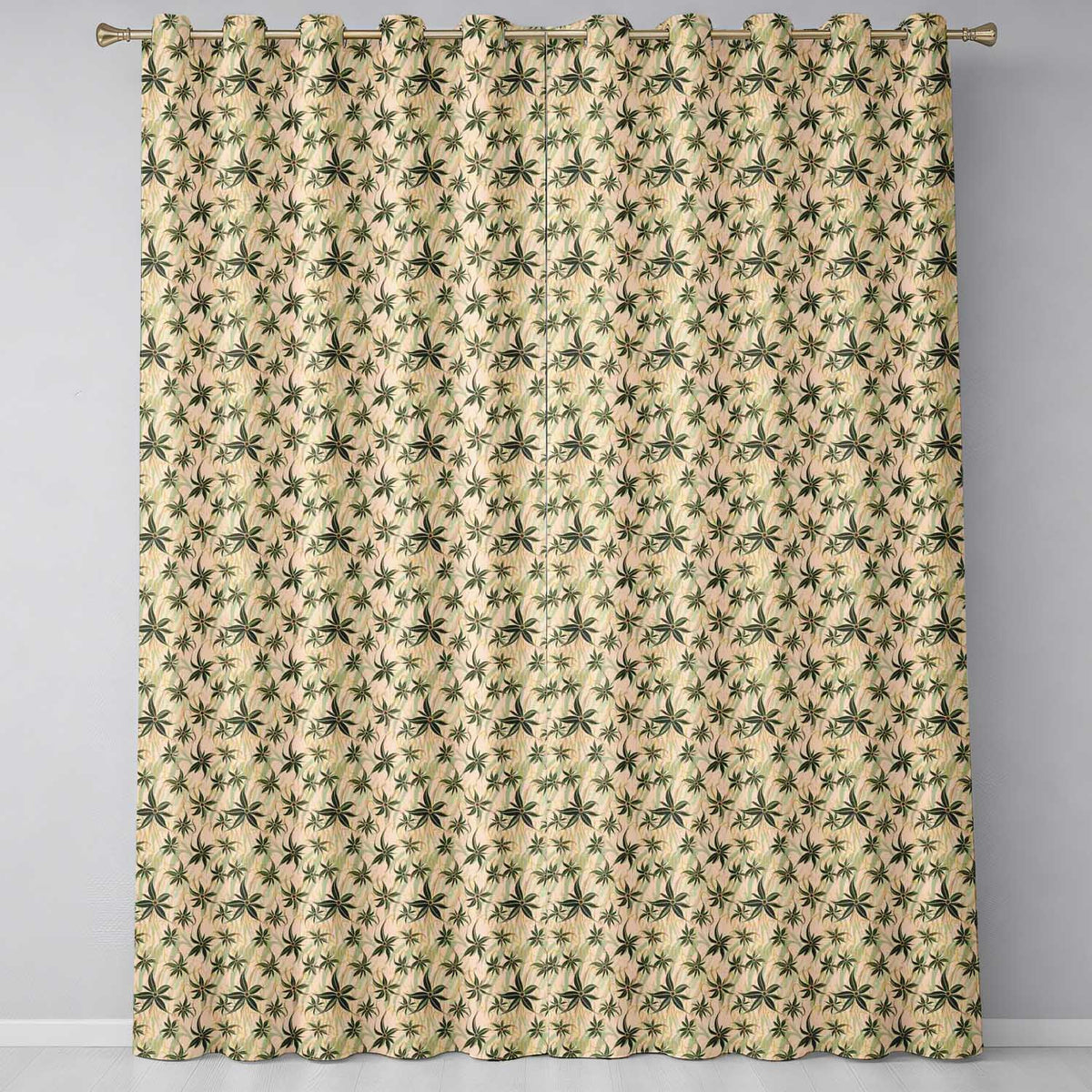 Delicate Beige Floral Star Vine Seamless Pattern Readymade Eyelet Ring Top Thermal 100% Blackout Curtains