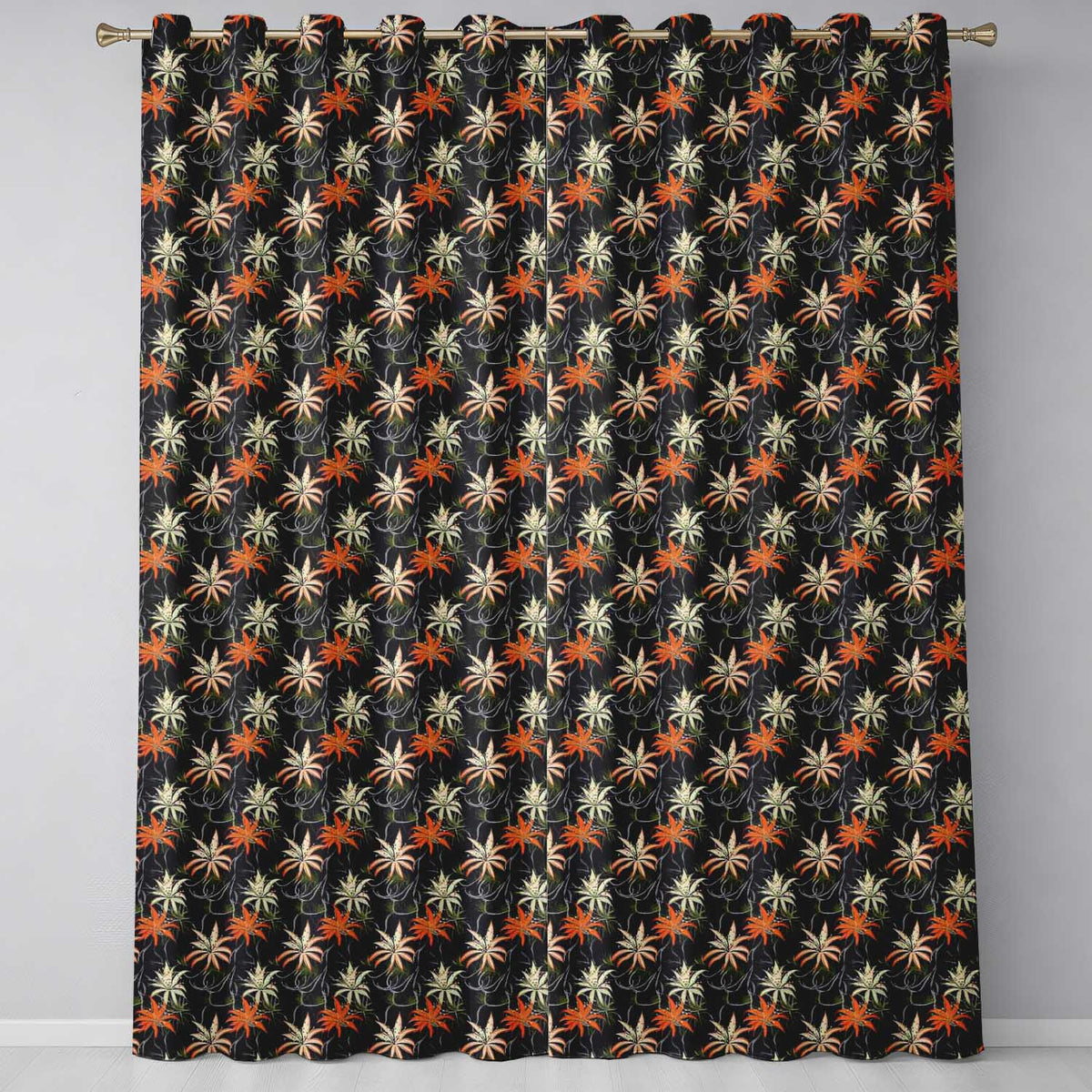 Elegant Orange Lily Flowers on Dark Background Seamless Pattern Readymade Eyelet Ring Top Thermal 100% Blackout Curtains