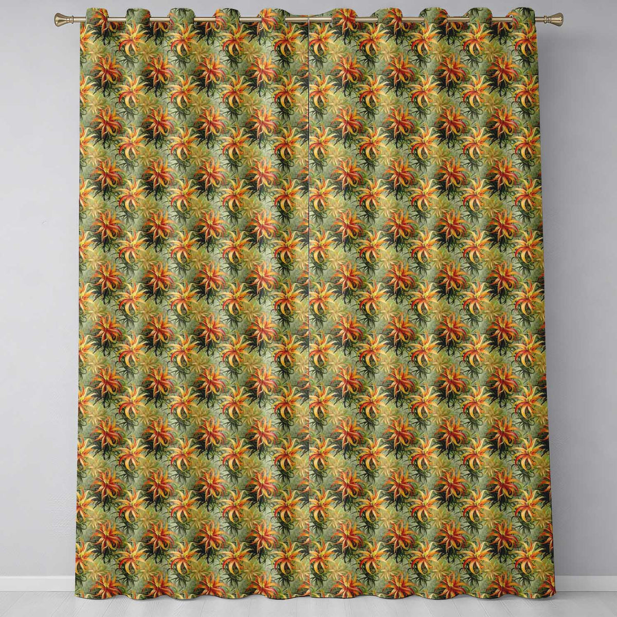 Vibrant Tropical Lily Floral Garden Seamless Pattern Readymade Eyelet Ring Top Thermal 100% Blackout Curtains