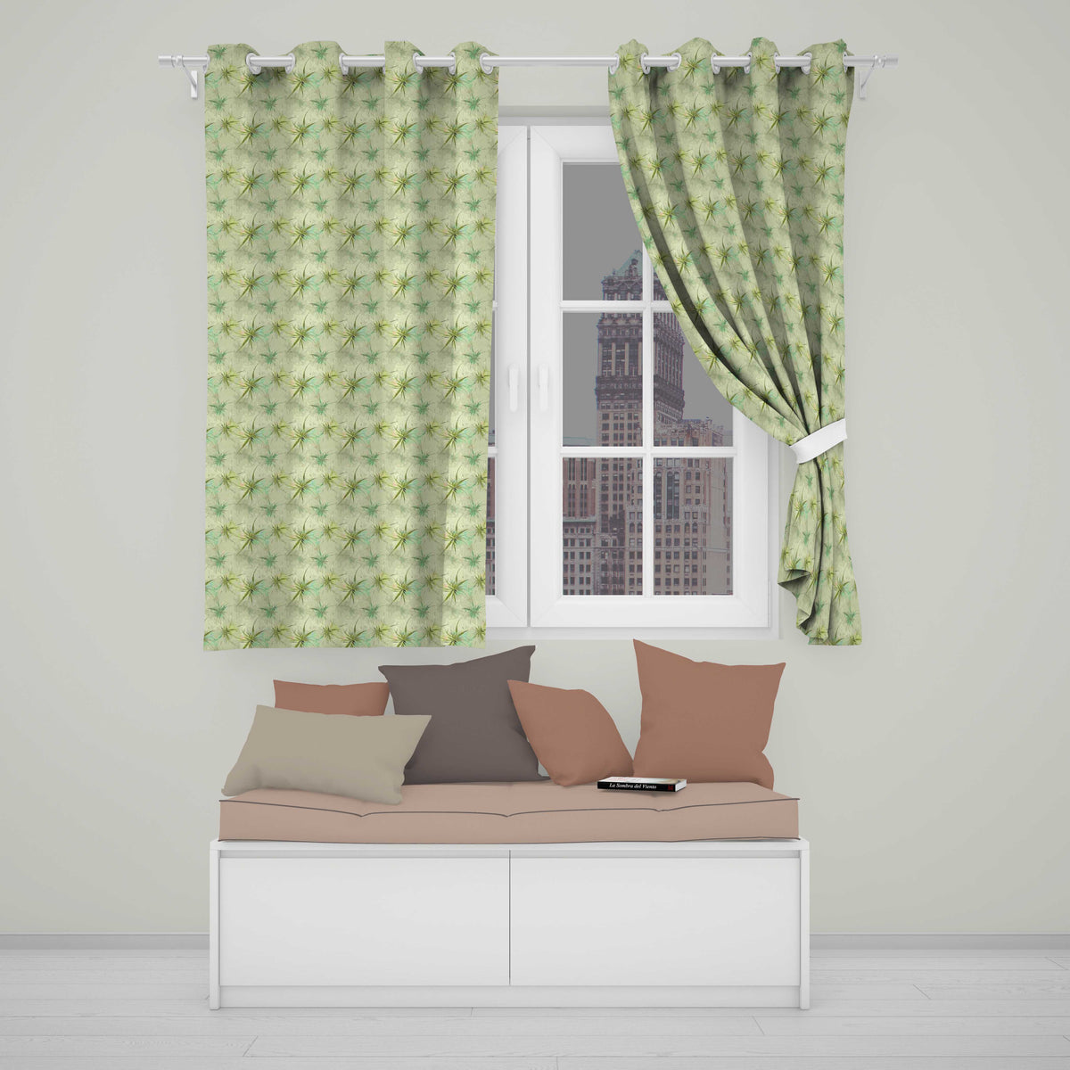 Abstract Botanical Air Plant Texture Seamless Pattern Readymade Eyelet Ring Top Thermal 100% Blackout Curtains