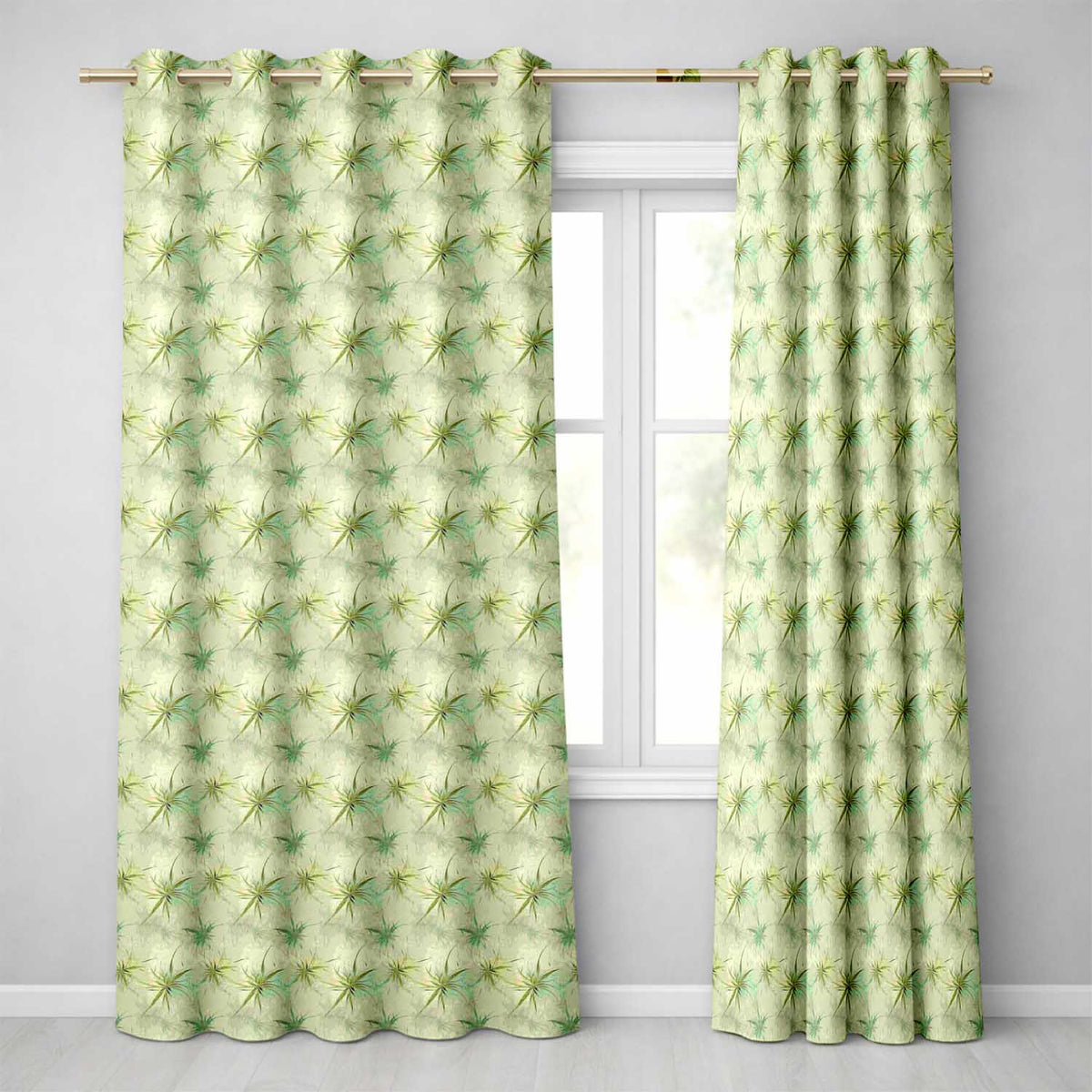 Abstract Botanical Air Plant Texture Seamless Pattern Readymade Eyelet Ring Top Thermal 100% Blackout Curtains