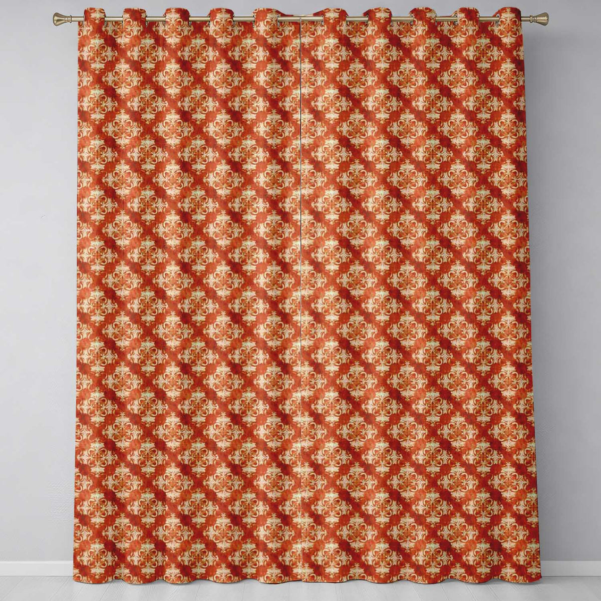 Vintage Orange Damask Ornamental Texture Seamless Pattern Readymade Eyelet Ring Top Thermal 100% Blackout Curtains