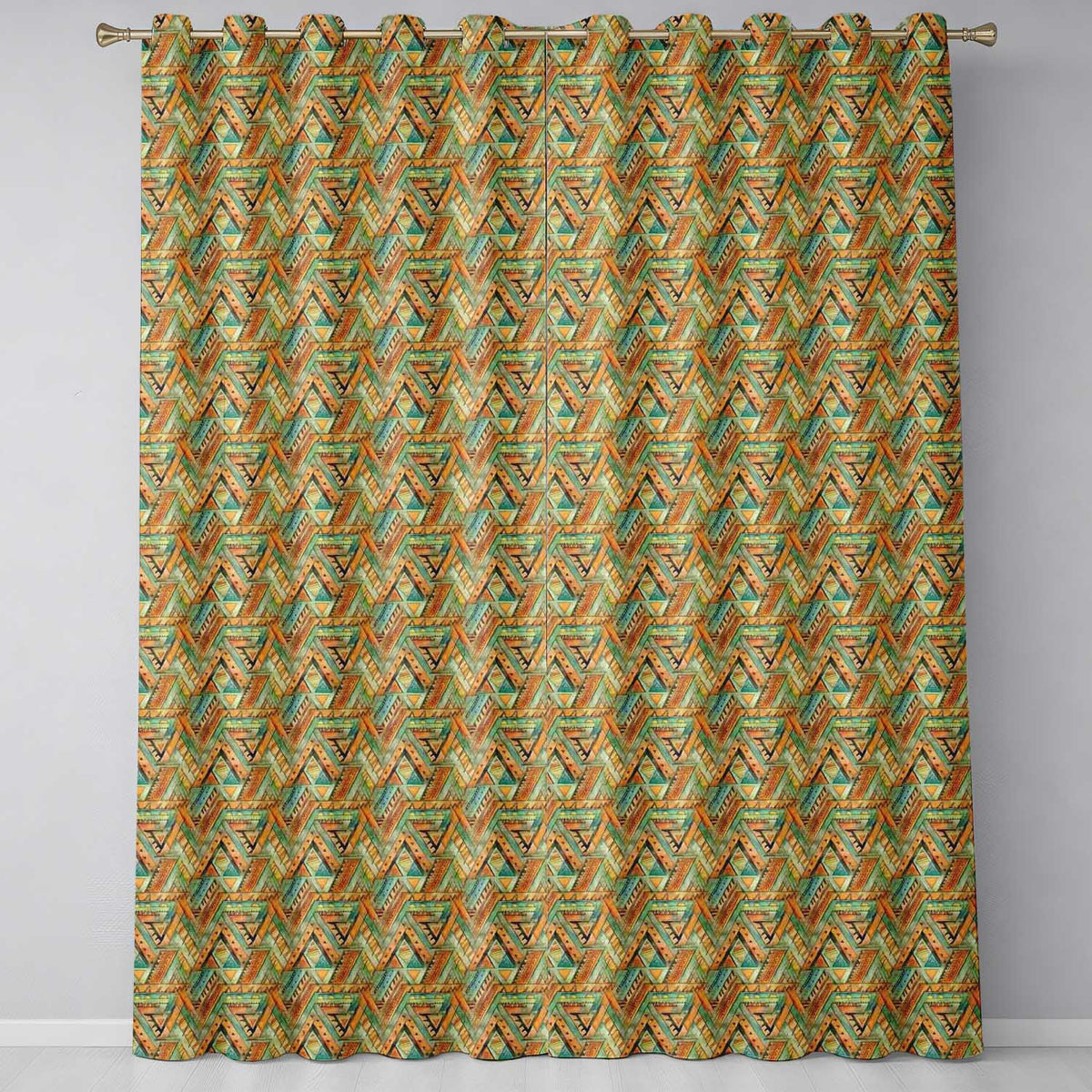 Boho Tribal Geometric Watercolor Shapes Seamless Pattern Readymade Eyelet Ring Top Thermal 100% Blackout Curtains