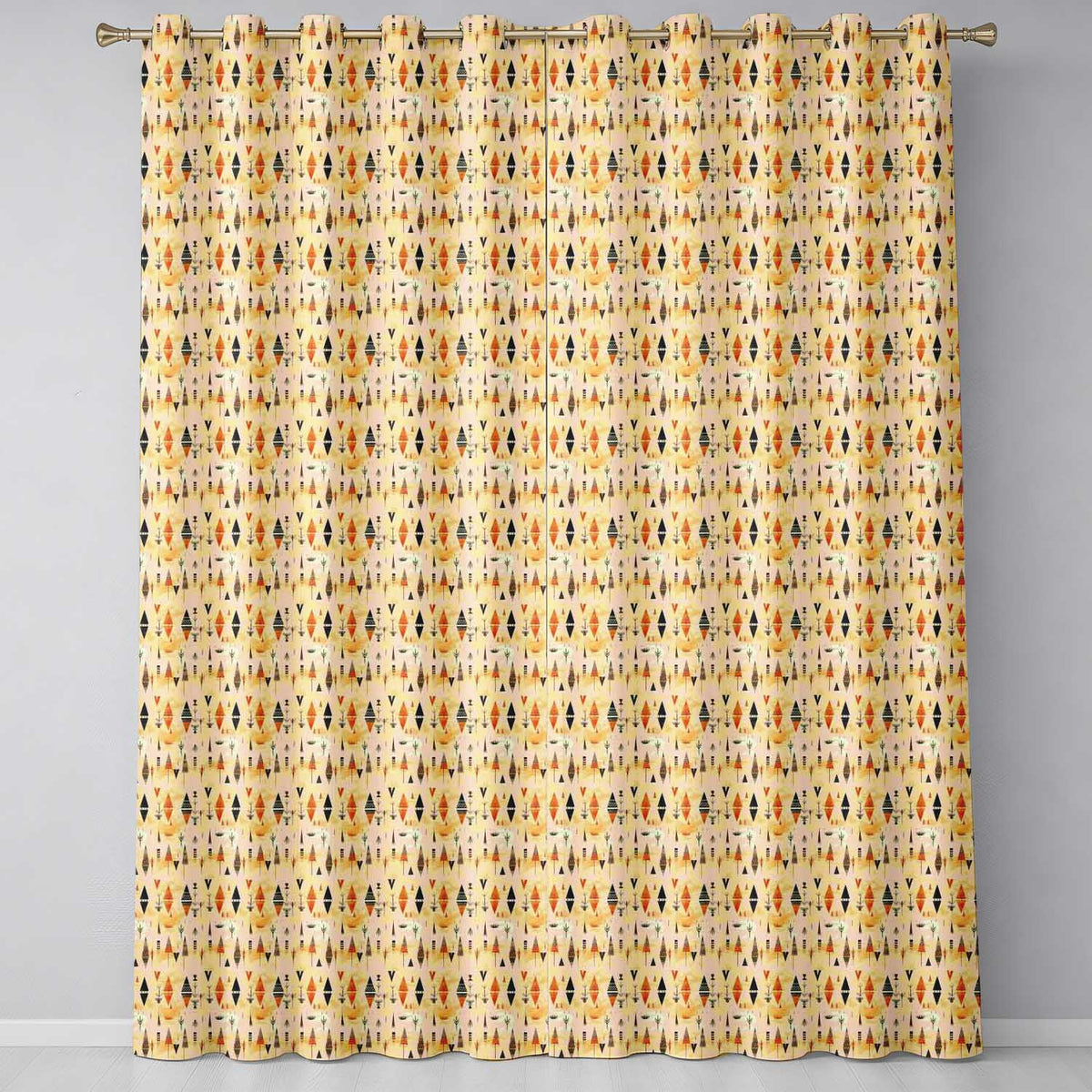 Minimal Tribal Arrow Shapes Earth Tone Seamless Pattern Readymade Eyelet Ring Top Thermal 100% Blackout Curtains