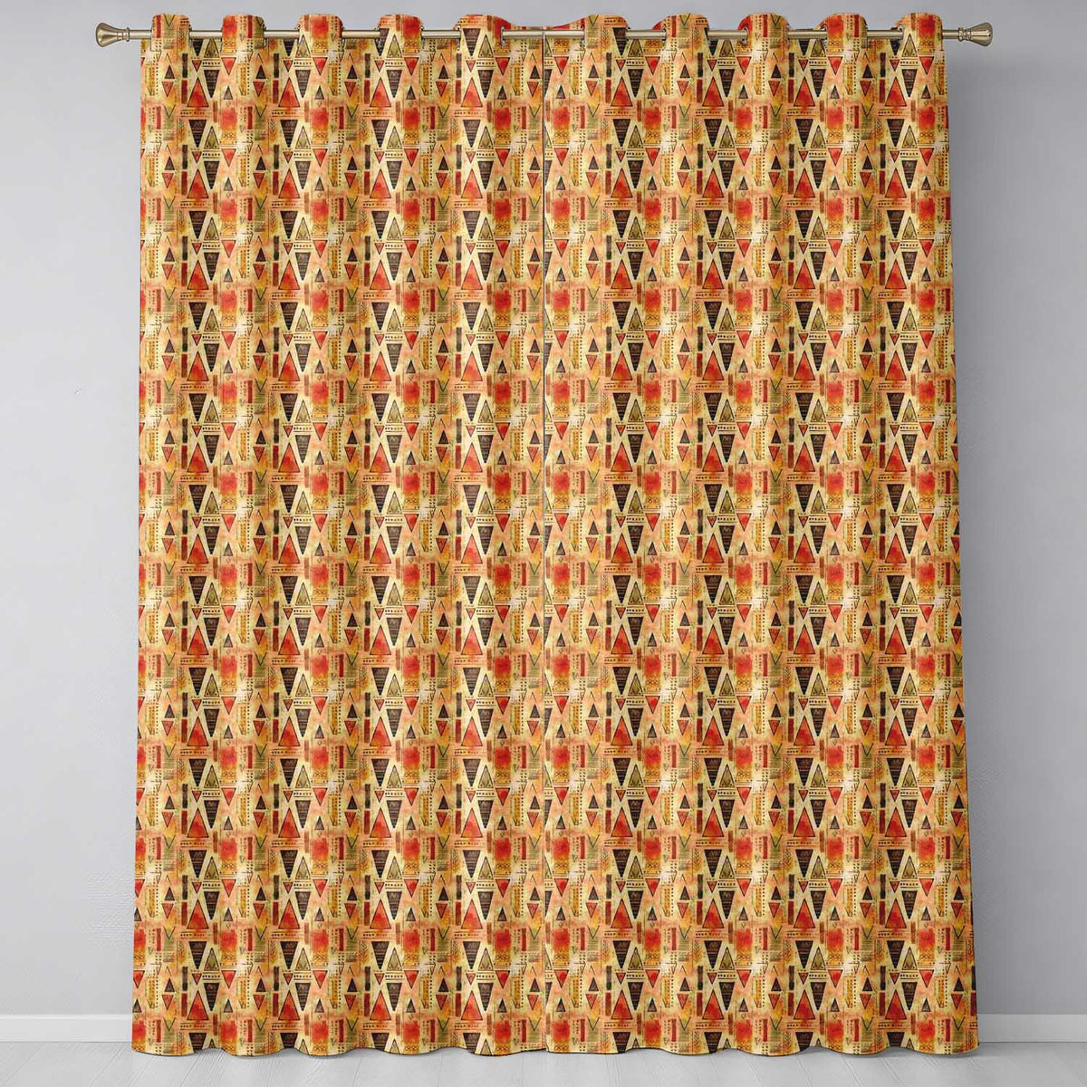 Abstract Tribal Triangle Shapes Warm Earthy Seamless Pattern Readymade Eyelet Ring Top Thermal 100% Blackout Curtains