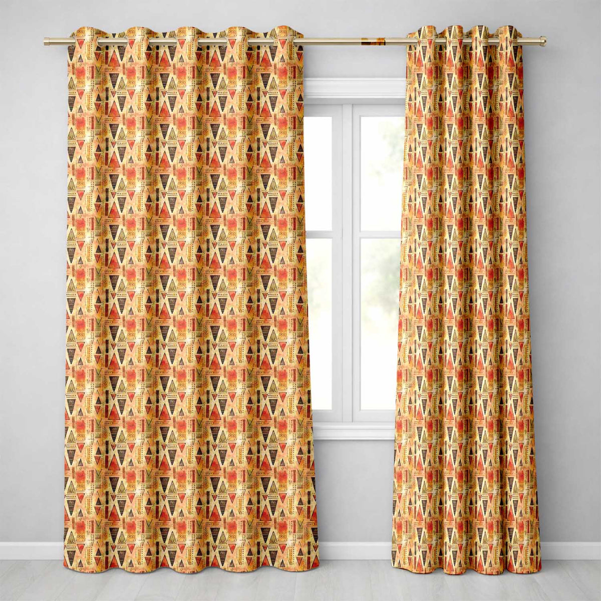 Abstract Tribal Triangle Shapes Warm Earthy Seamless Pattern Readymade Eyelet Ring Top Thermal 100% Blackout Curtains