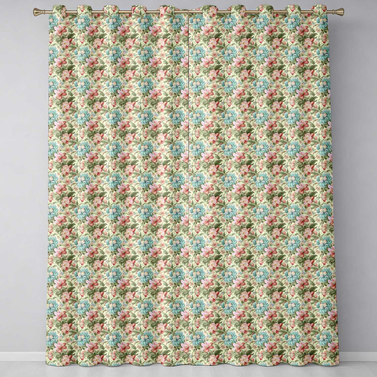 Elegant Vintage Floral Bouquet Garden Seamless Pattern Readymade Eyelet Ring Top Thermal 100% Blackout Curtains