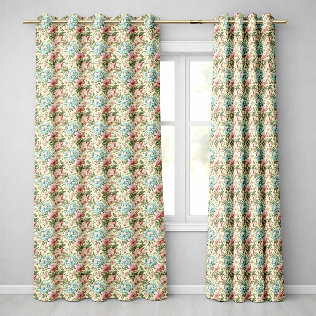 Elegant Vintage Floral Bouquet Garden Seamless Pattern Readymade Eyelet Ring Top Thermal 100% Blackout Curtains