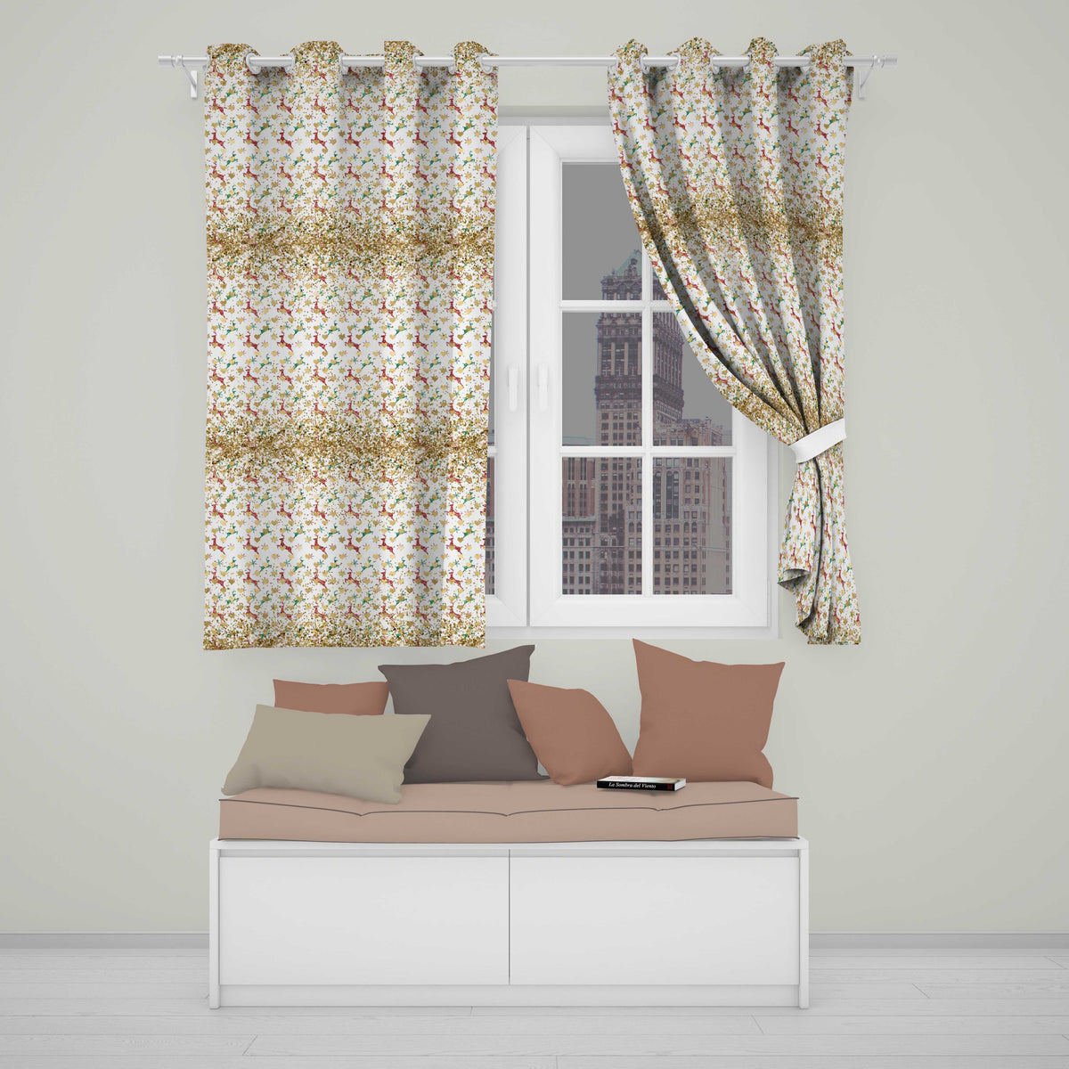 Gold Reindeer Heart Confetti Seamless Pattern Readymade Eyelet Ring Top Thermal 100% Blackout Curtains