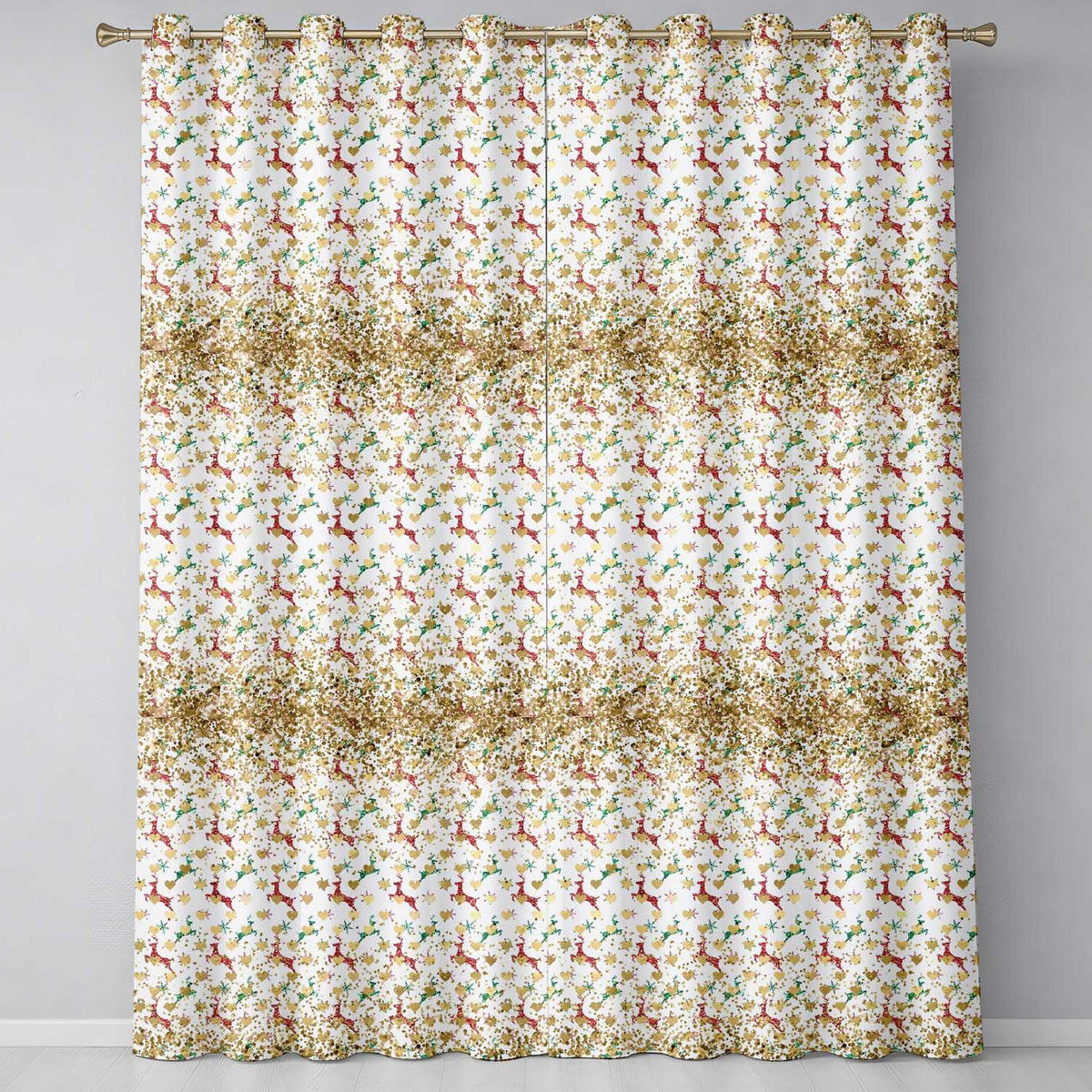 Gold Reindeer Heart Confetti Seamless Pattern Readymade Eyelet Ring Top Thermal 100% Blackout Curtains