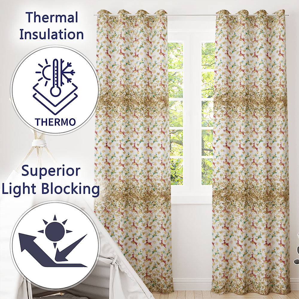 Gold Reindeer Heart Confetti Seamless Pattern Readymade Eyelet Ring Top Thermal 100% Blackout Curtains