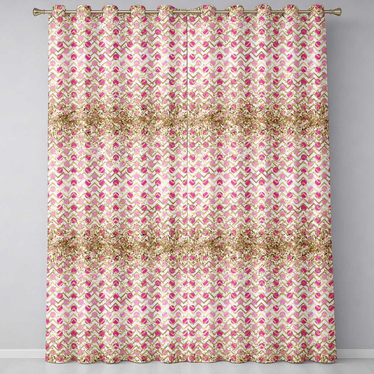 Pink Gold Chevron Glitter Dot Seamless Pattern Readymade Eyelet Ring Top Thermal 100% Blackout Curtains