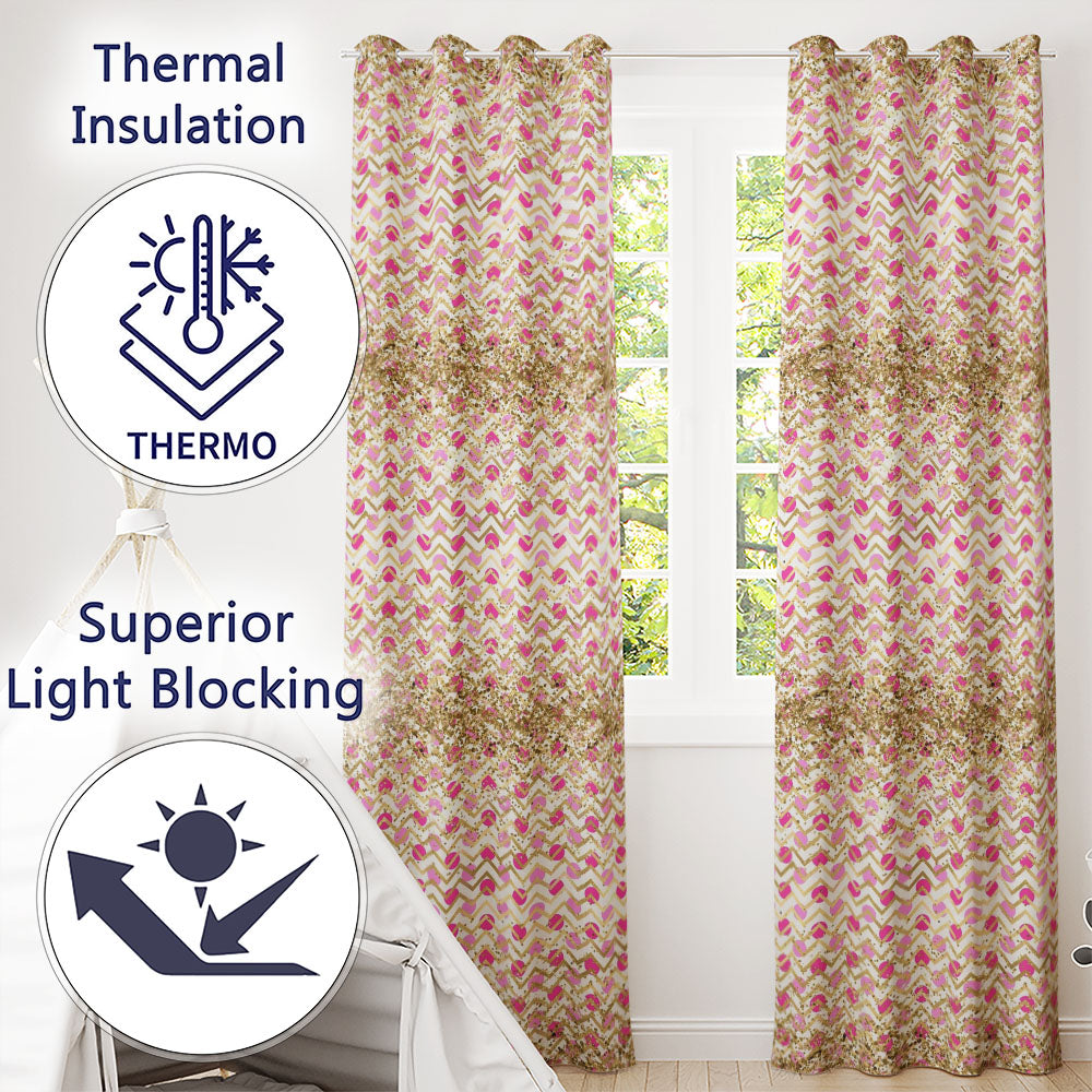 Pink Gold Chevron Glitter Dot Seamless Pattern Readymade Eyelet Ring Top Thermal 100% Blackout Curtains