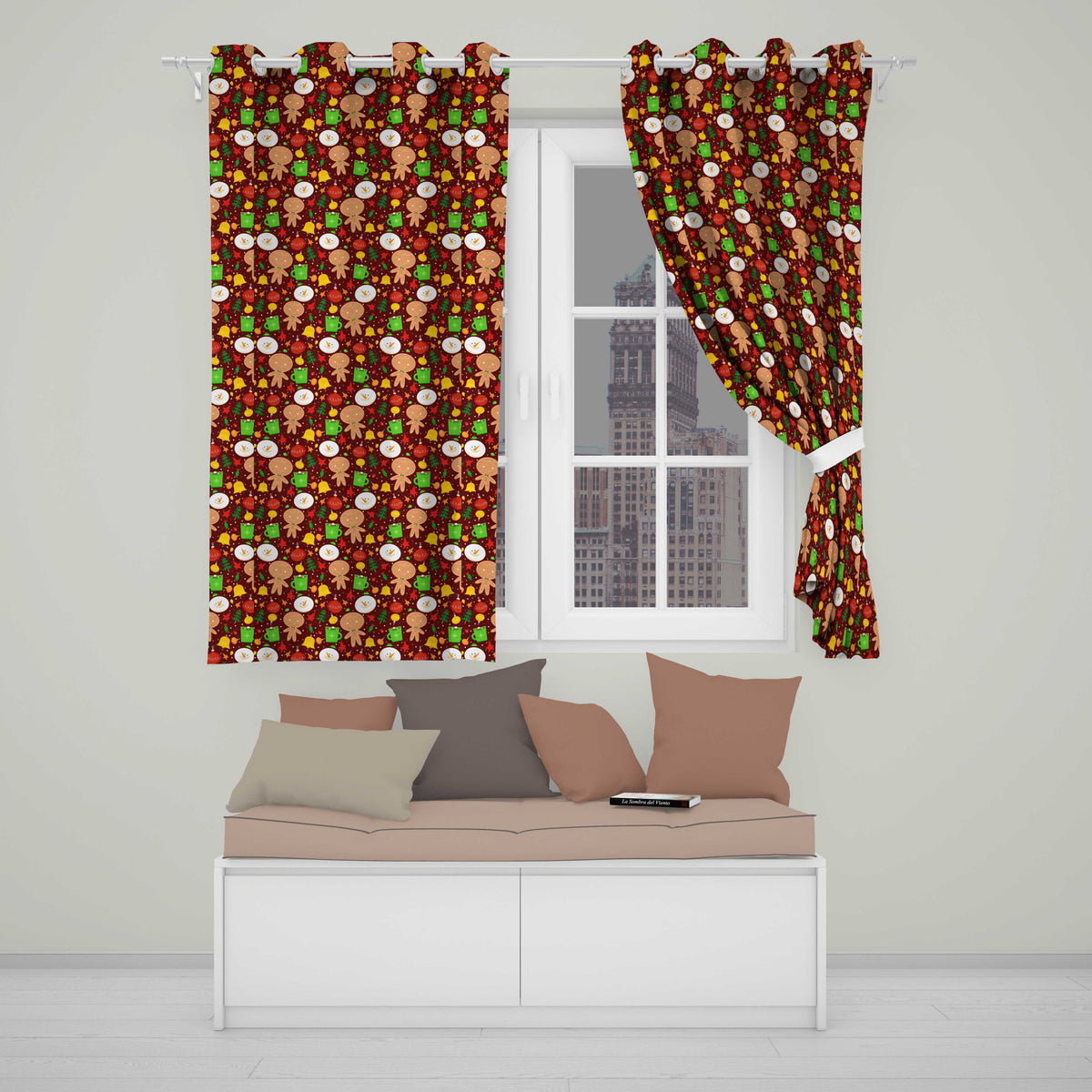 Cute Gingerbread Snowman Mug Ornament Seamless Pattern Readymade Eyelet Ring Top Thermal 100% Blackout Curtains