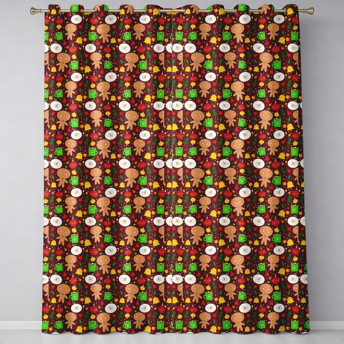 Cute Gingerbread Snowman Mug Ornament Seamless Pattern Readymade Eyelet Ring Top Thermal 100% Blackout Curtains