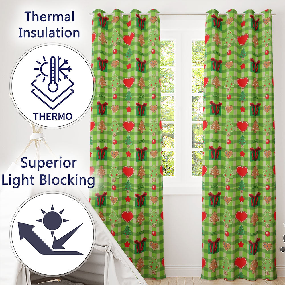 Cute Christmas Tree Gift Heart Plaid Seamless Pattern Readymade Eyelet Ring Top Thermal 100% Blackout Curtains