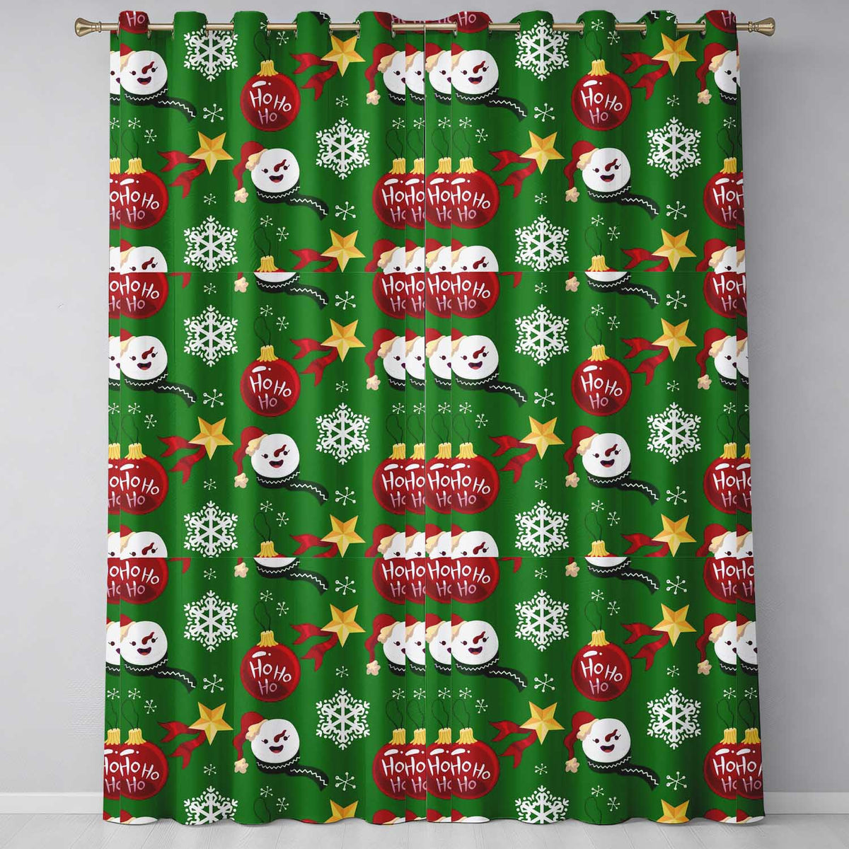 Cute Snowman Ornament Star Snowflake Seamless Pattern Readymade Eyelet Ring Top Thermal 100% Blackout Curtains