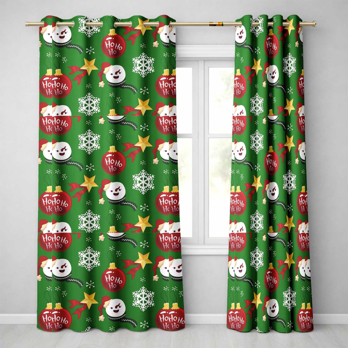 Cute Snowman Ornament Star Snowflake Seamless Pattern Readymade Eyelet Ring Top Thermal 100% Blackout Curtains