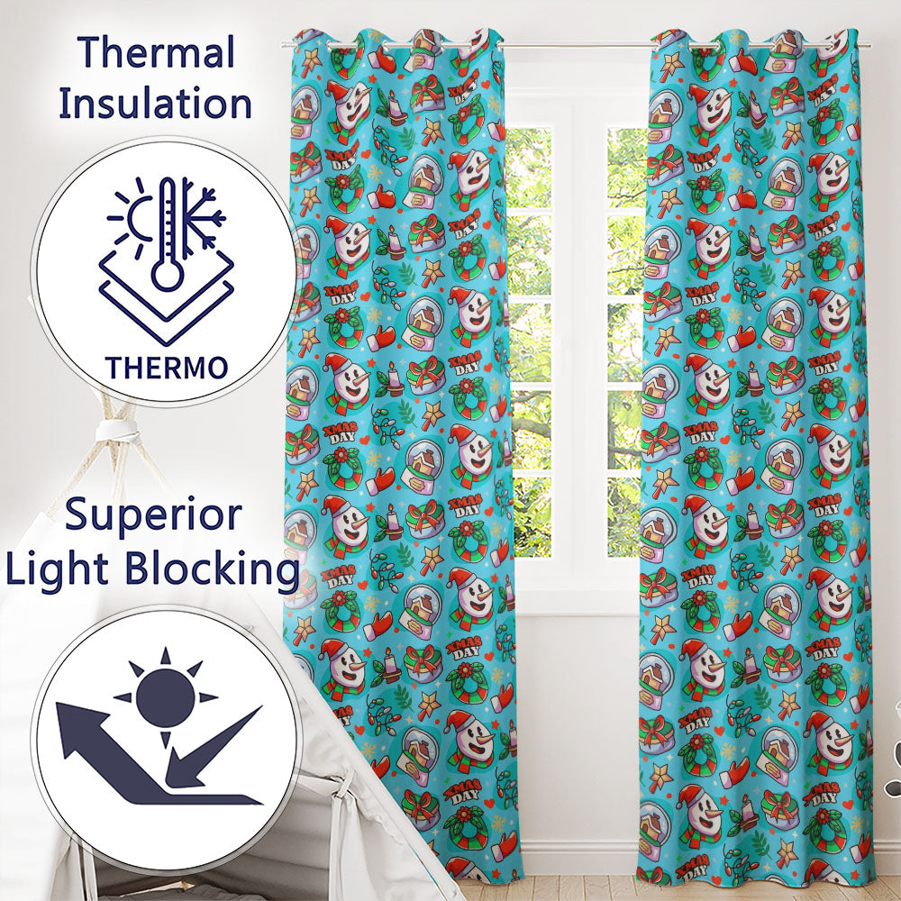 Cute Snowman Xmas Day Wreath Gifts Festive Seamless Pattern Readymade Eyelet Ring Top Thermal 100% Blackout Curtains