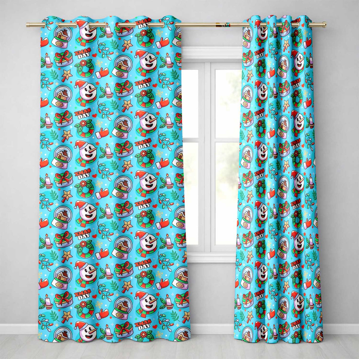 Cute Snowman Xmas Day Wreath Gifts Festive Seamless Pattern Readymade Eyelet Ring Top Thermal 100% Blackout Curtains