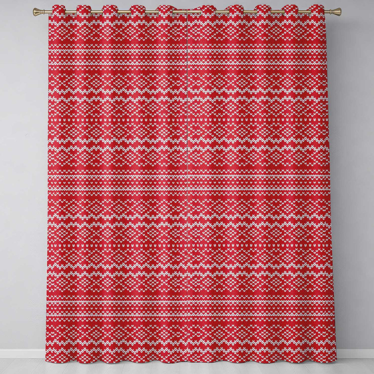 Cute Red Knitted Heart Nordic Simple Festive Seamless Pattern Readymade Eyelet Ring Top Thermal 100% Blackout Curtains