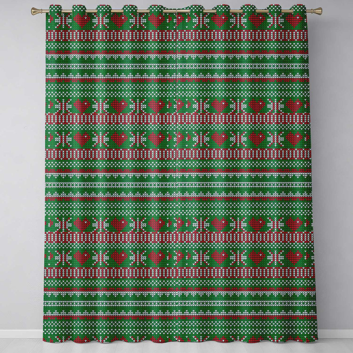 Christmas Heart Stripe Scandinavian Knit Seamless Pattern Readymade Eyelet Ring Top Thermal 100% Blackout Curtains