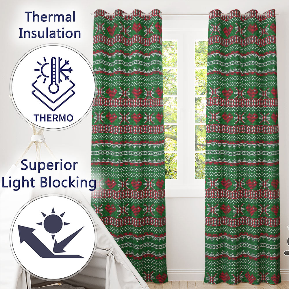 Christmas Heart Stripe Scandinavian Knit Seamless Pattern Readymade Eyelet Ring Top Thermal 100% Blackout Curtains