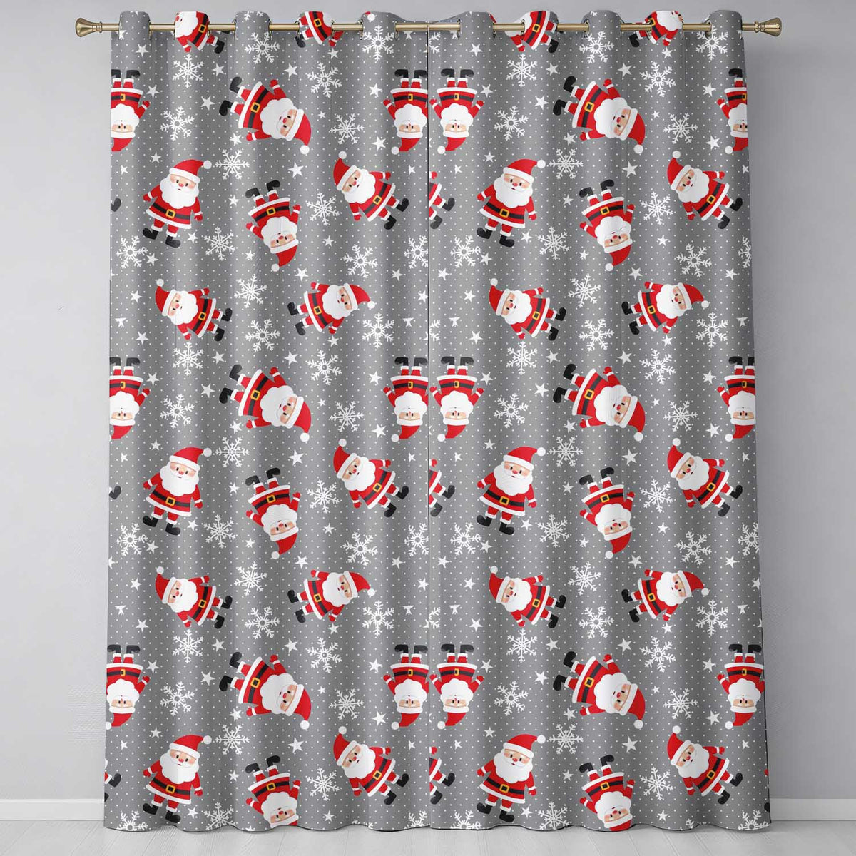 Cute Santa Claus Snowflake Winter Seamless Pattern Readymade Eyelet Ring Top Thermal 100% Blackout Curtains