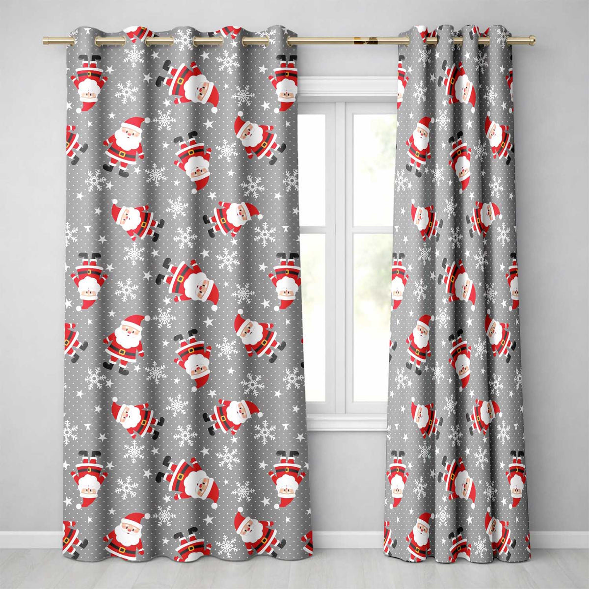 Cute Santa Claus Snowflake Winter Seamless Pattern Readymade Eyelet Ring Top Thermal 100% Blackout Curtains