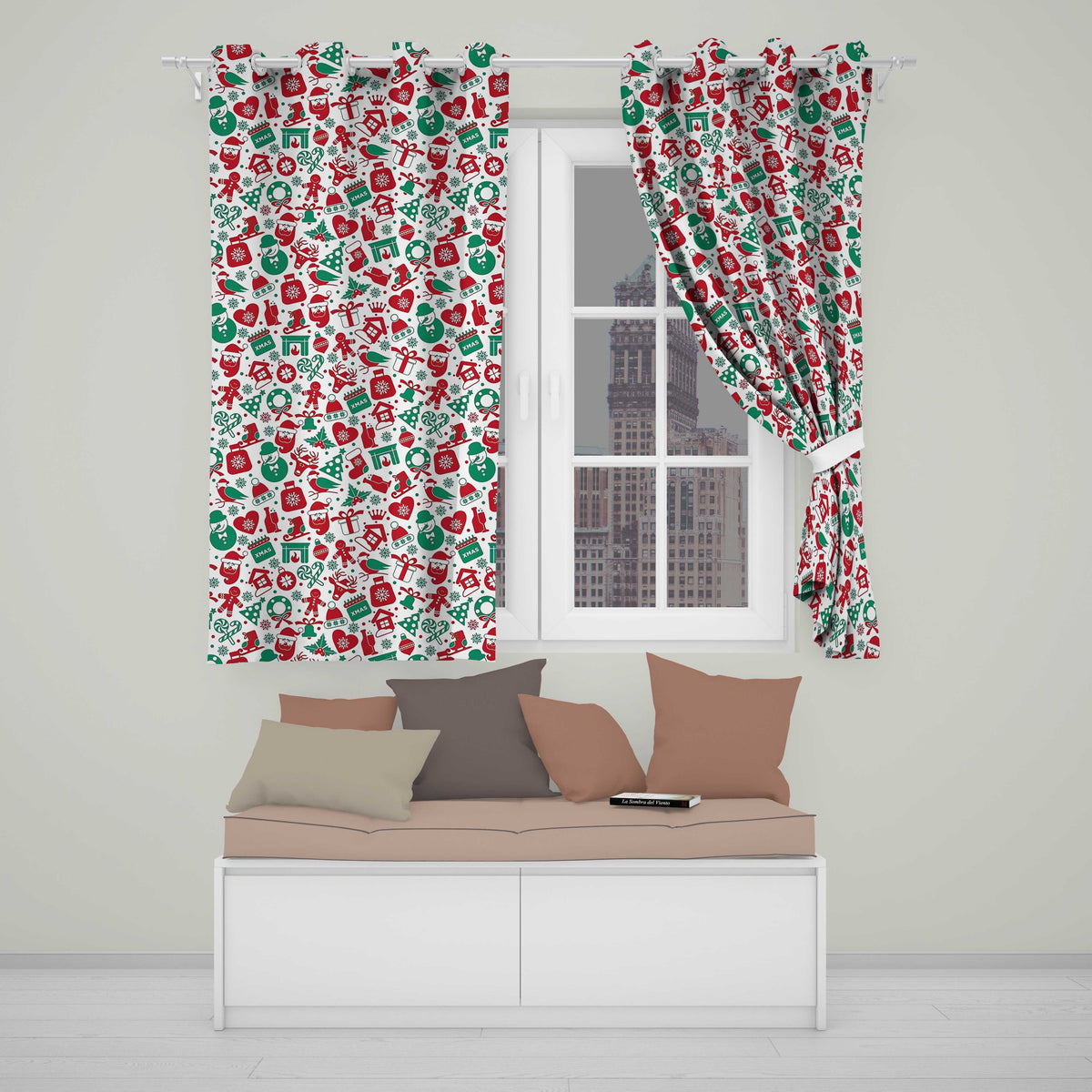 Festive Christmas Santa Gift Snowman Seamless Pattern Readymade Eyelet Ring Top Thermal 100% Blackout Curtains